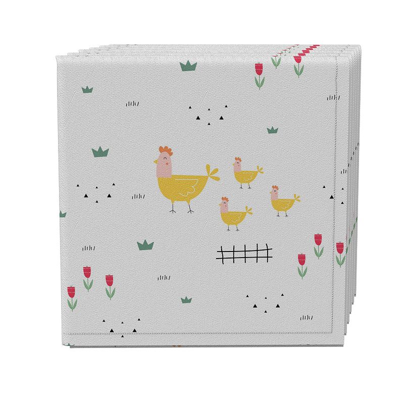 Napkin Set of 4， 100% Cotton， 20x20， Farm Chickens