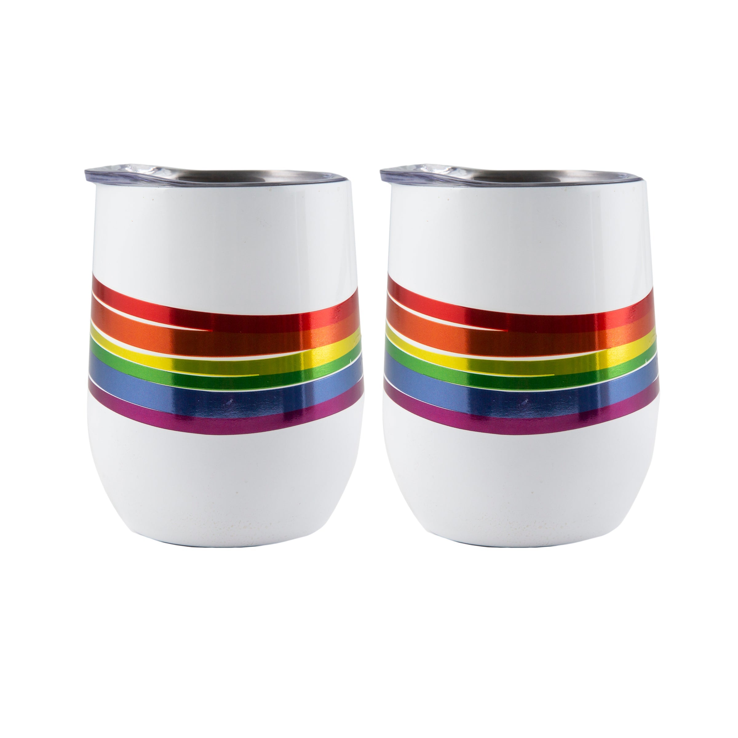 12 Oz Rainbow Stripe Wine Tumblers, Set Of 2