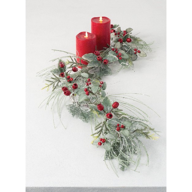 Artificial Iced Pine And Berry Garland Set Of 2 Green