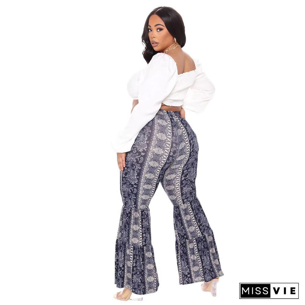 Boho Paisley Printed Plus Size Flare Pants