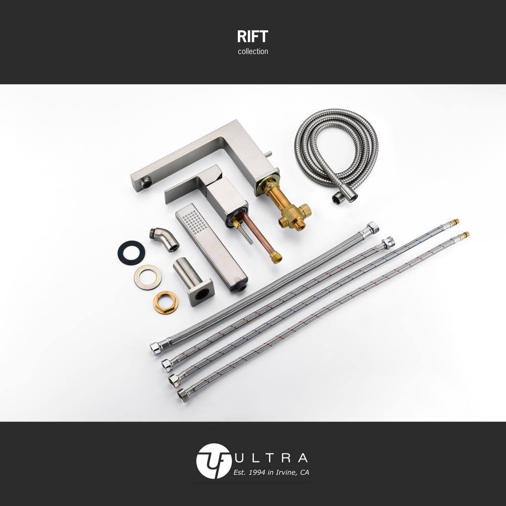 Ultra Faucets Rift Single Handle Deck-Mounted Roman Tub Faucet with Hand Shower in Brushed Nickel UF65843