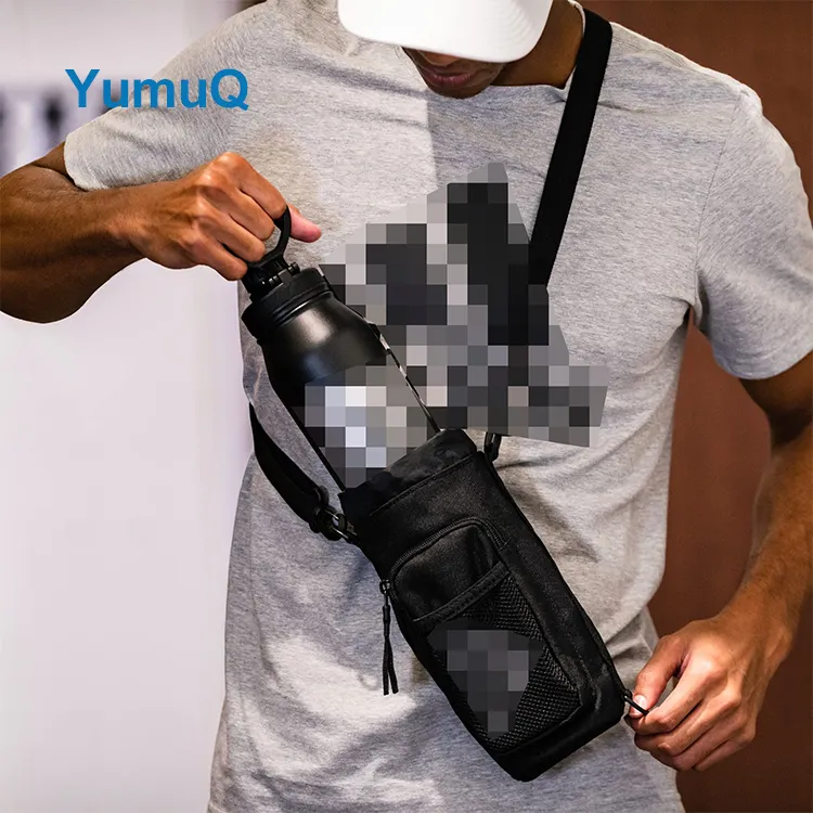 YumuQ 32 oz Polyester Gym Water Bottle Sling Bag With Phone Holder Sleeve And Strap For Men Women Hiking Camping Travelling