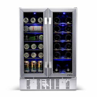 NewAir Dual Zone 24 in. Built-In 18-Bottle and 58 Can Wine and Beverage Cooler Fridge with French Doors - Stainless Steel AWB-360DB