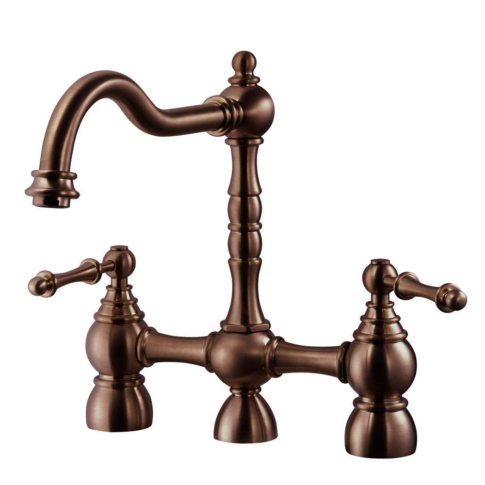 HOUZER Lexington Traditional 2-Handle Bridge Kitchen Faucet with Sidespray and CeraDox Technology in Antique Copper LEXBS-956-AC