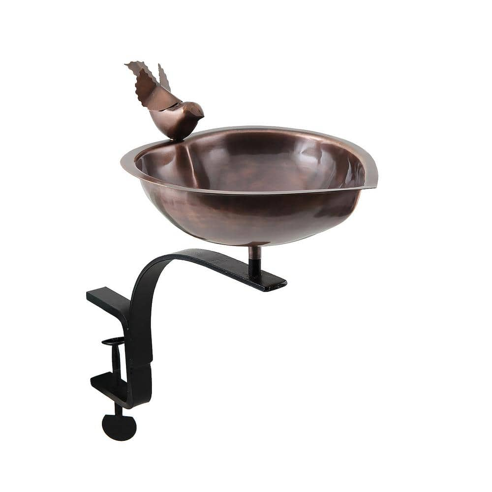 Achla Designs 9 in. Dia Antique Copper Heart Shaped Birdbath Bowl with Rail Mount Bracket HBB-01-RM