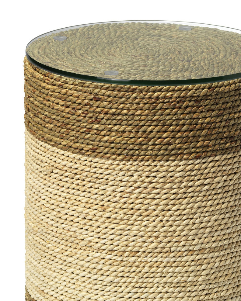 Two Tone Rope Wrapped Drum Accent Table Brown Off White Natural Coastal Island   Beach Style   Side Tables And End Tables   by My Swanky Home  Houzz