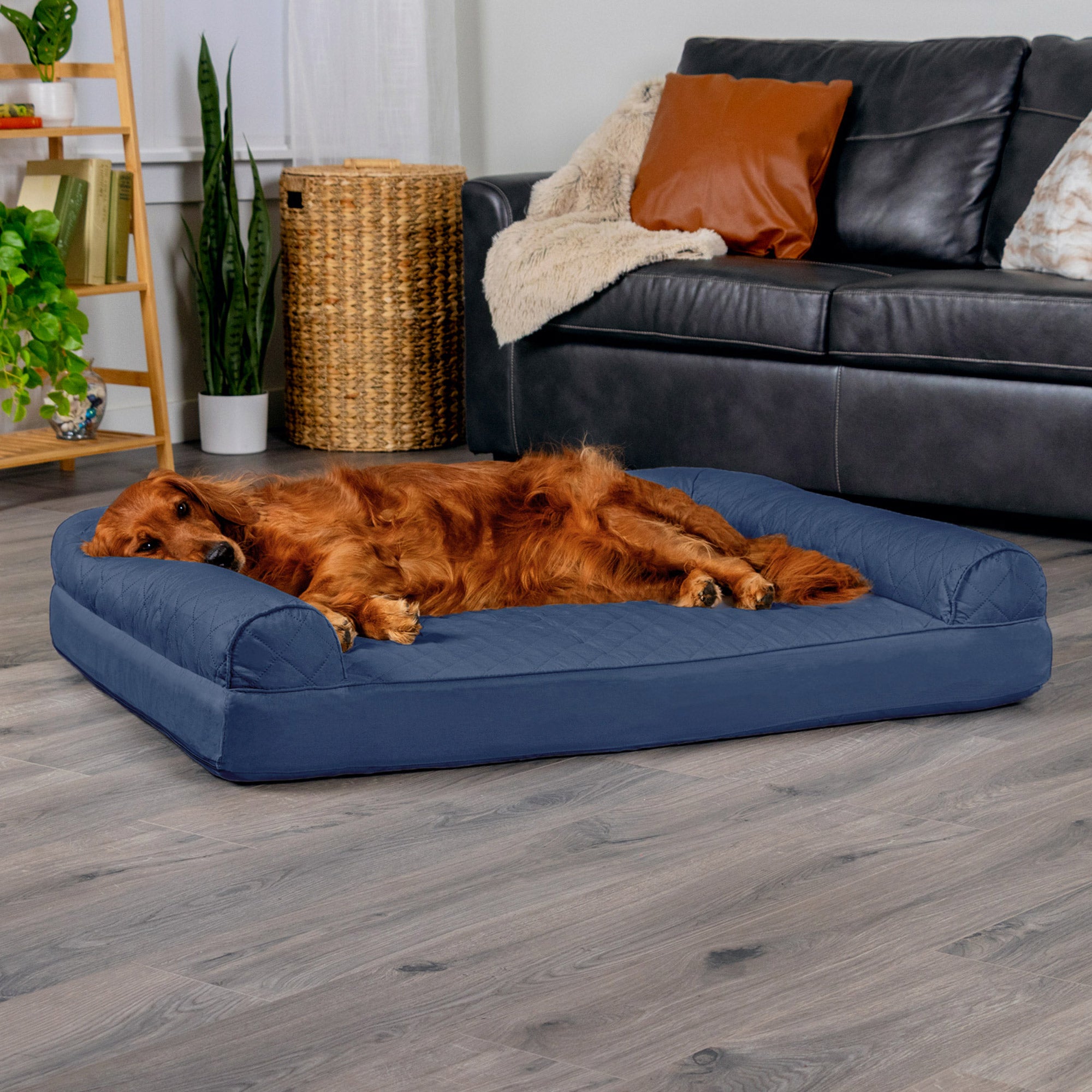 FurHaven | Orthopedic Quilted Sofa Pet Bed for Dogs & Cats, Navy, Jumbo