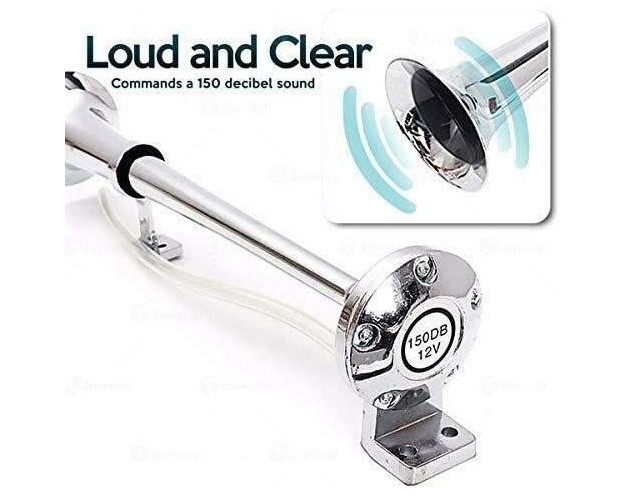 Zone Tech 12v Single Trumpet Air Horn silver Single Trumpet Air Horn Relay Included Chrome Compressor Super Loud 150db