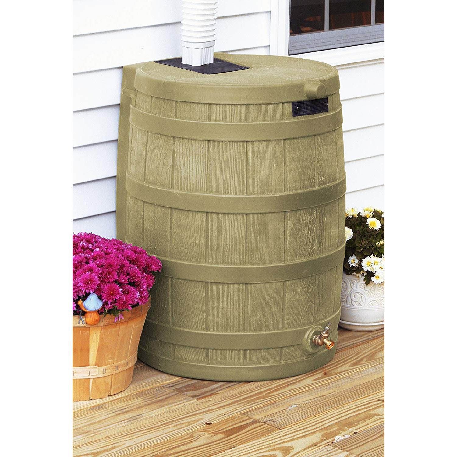 Good Ideas 50 gal. Khaki Plastic， Polyethylene and Resin Rain Barrel