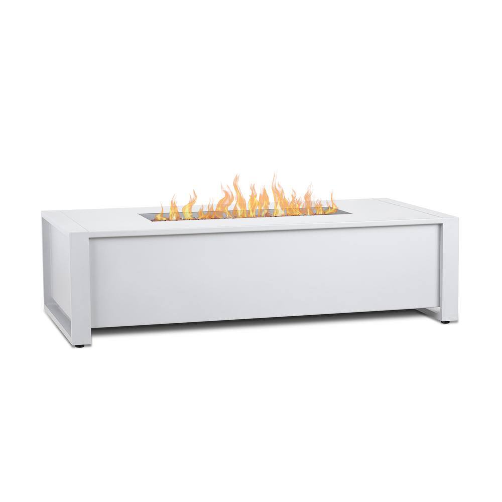 Real Flame Keenan 52 in. W x 26 in. D Outdoor Aluminum Liquid Propane Fire Table in White with Protective Cover 6340LP-WHT