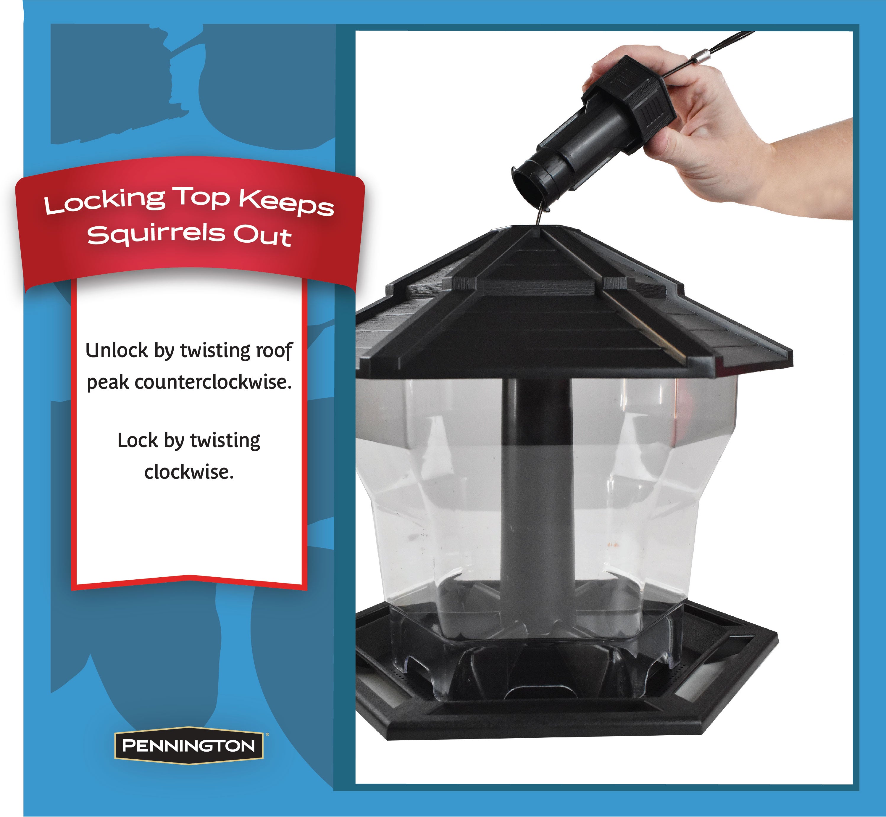 Pennington Black Plastic Hopper Cardinal Wild Bird Feeder， 6 lb. Capacity