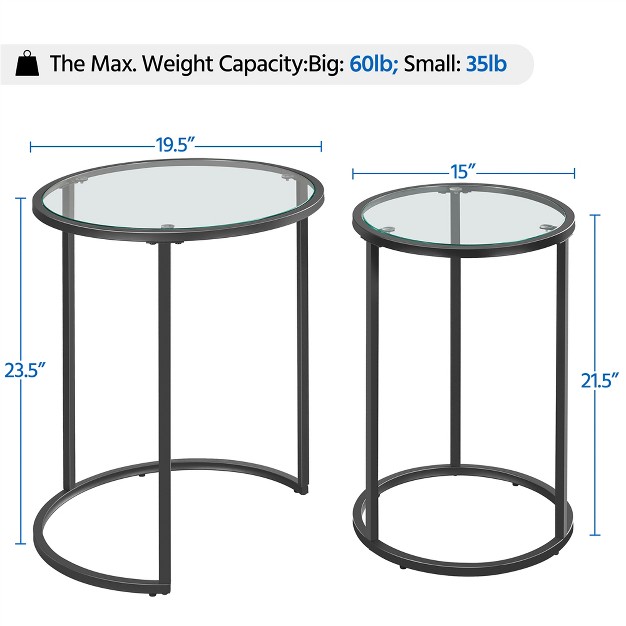 Yaheetech Round Nesting End Table Set With Metal Frame And Glass Top For Living Room