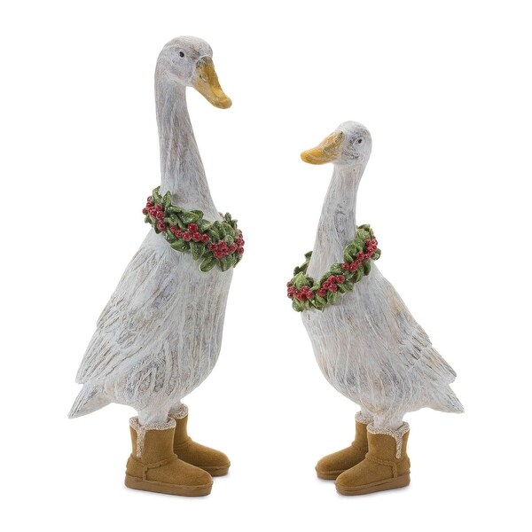 Set of 2 Goose With Boots Wreath Christmas Tabletop Figurines 11.5