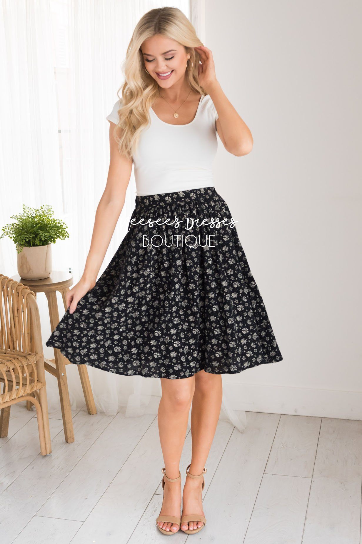 Black & Cream Modest Textured Skirt