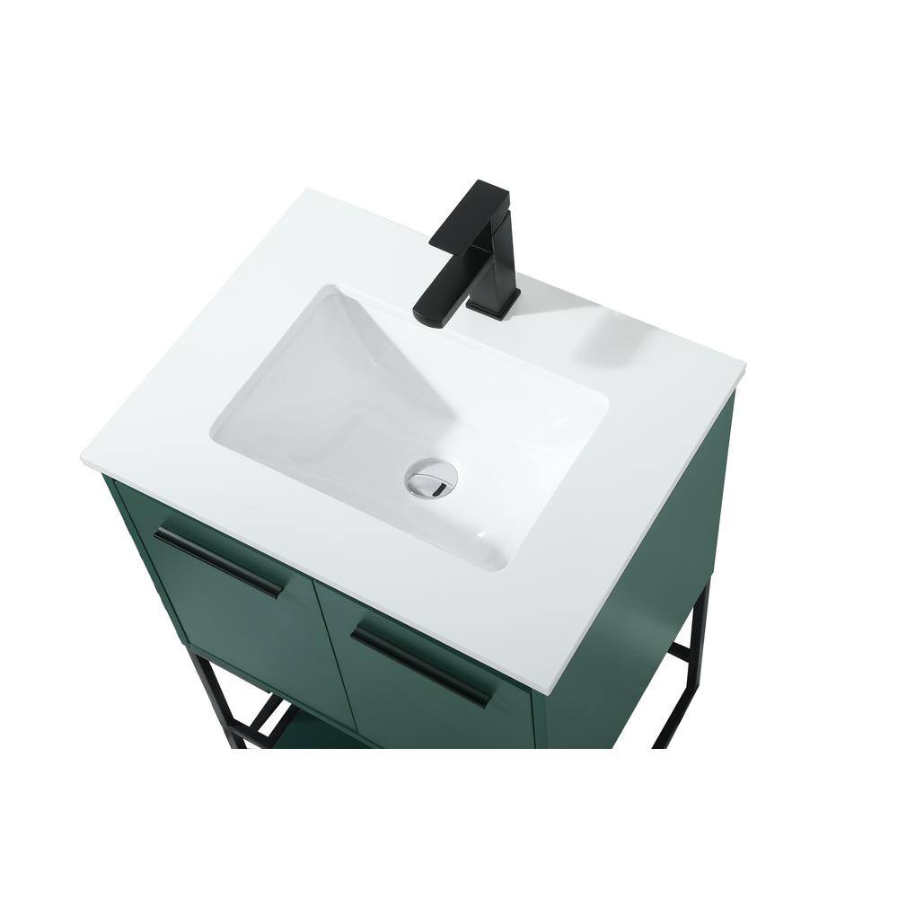 Simply Living 24 in. Single Bathroom Vanity in Green with Quartz Vanity Top in Ivory White SL127572MGN