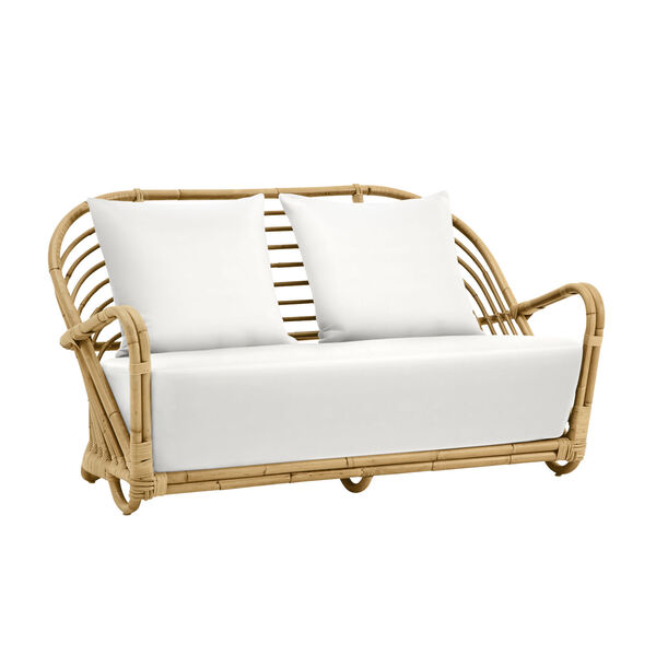 Arne Jacobsen Charlottenborg Natural Rattan Two-Seater Sofa with Tempotest White Canvas Seat and Back Cushion