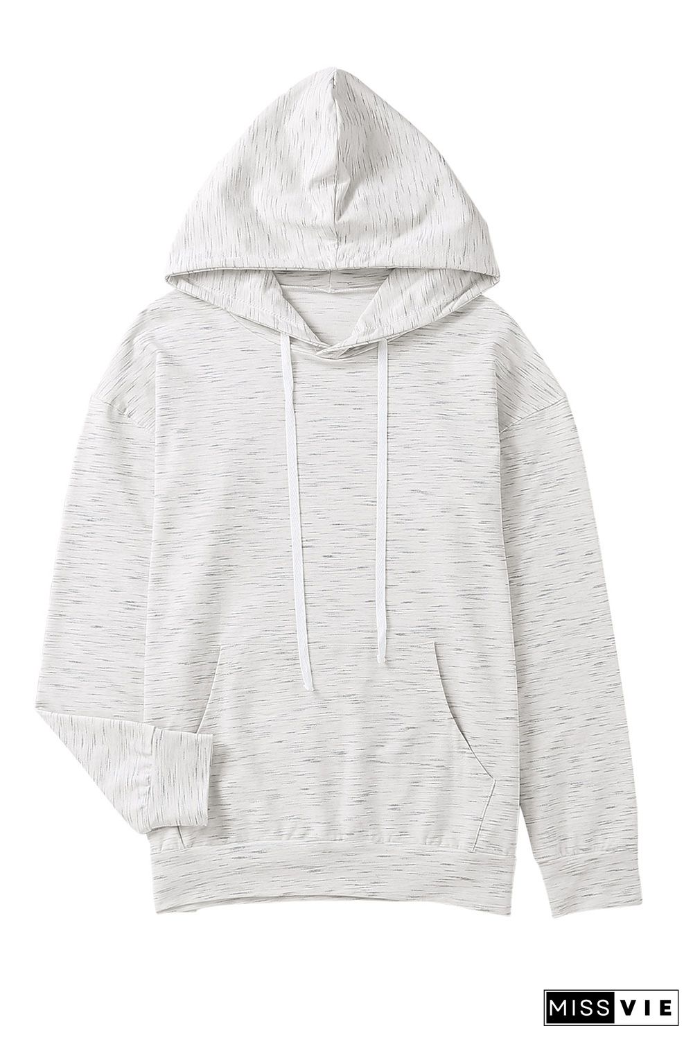 White Marbled Drawstring Cropped Hoodie