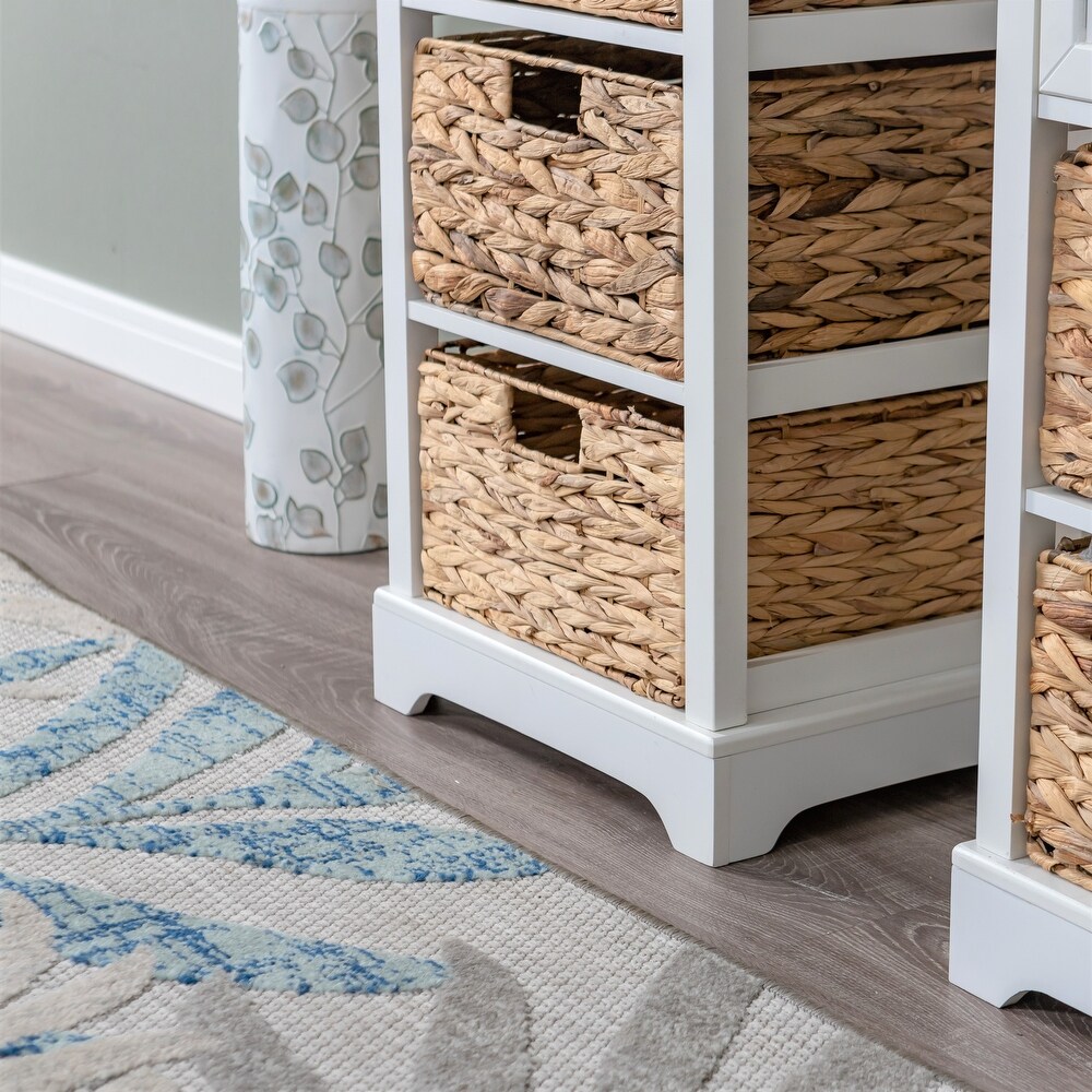 Sophia   William Side Table Decorative Storage Cabinet with Removable Water Hyacinth Woven Baskets