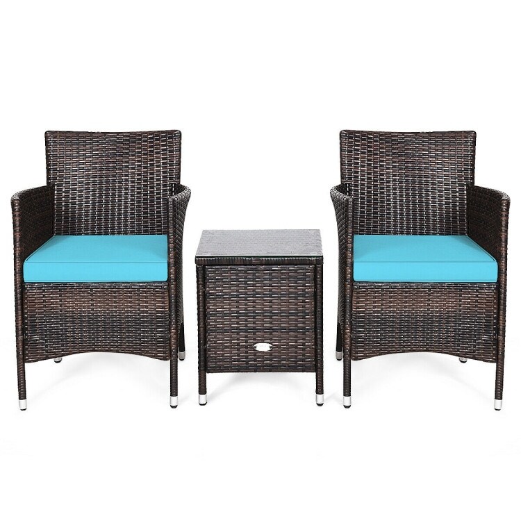 3 pcs Outdoor Rattan Wicker Furniture Set - Blue - 23.5