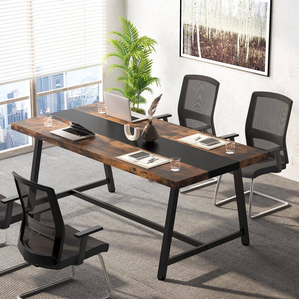 Tribesigns Cassey 70.9 in. Rectangle Conference Table 6 ft. Meeting Table Rustic Brown With Black Wood Computer Desk CT-F1596