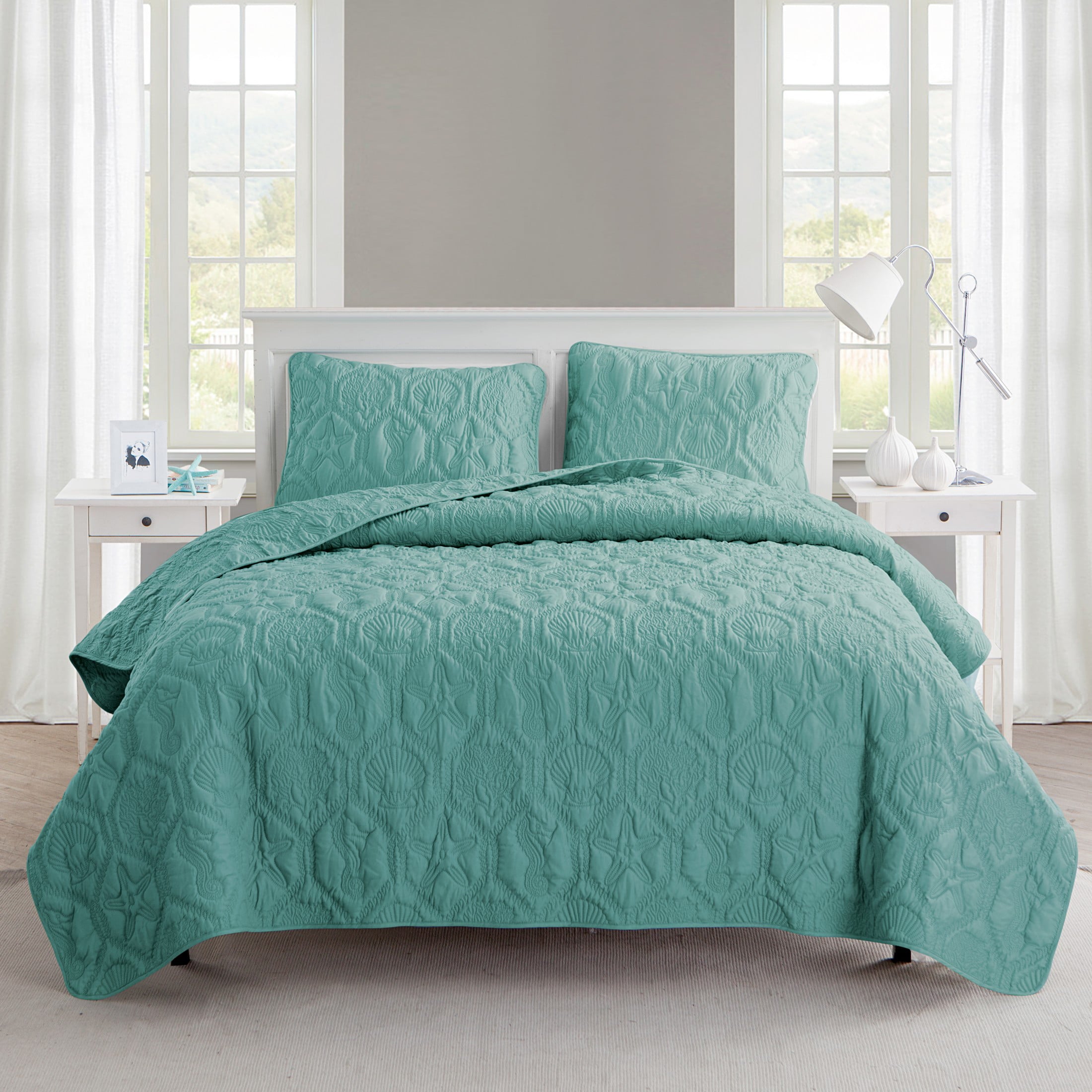 VCNY Home Shore 3-Piece Blue Coastal Polyester Quilt Set， King