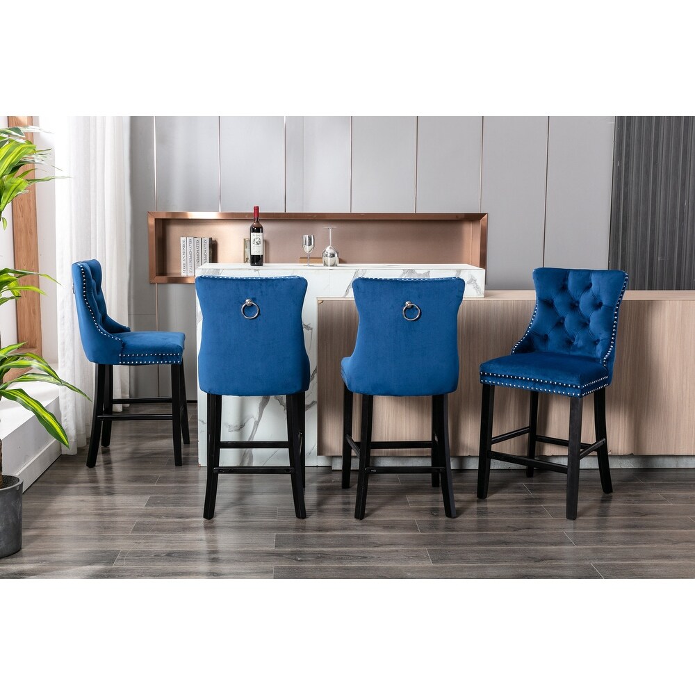 Oaks Aura Contemporary Velvet Upholstered Barstools Leisure Style Bar Chairs Wood Bar Stools  Set of 2