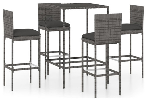 vidaXL Patio Bar Set with Cushions 7 Piece Poly Rattan Black Table Chairs   Tropical   Outdoor Pub And Bistro Sets   by vidaXL LLC  Houzz