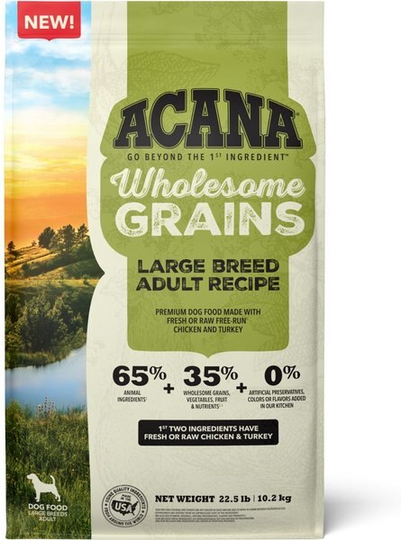 ACANA Wholesome Grains Large Breed Dry Dog Food， 22.5-lb bag