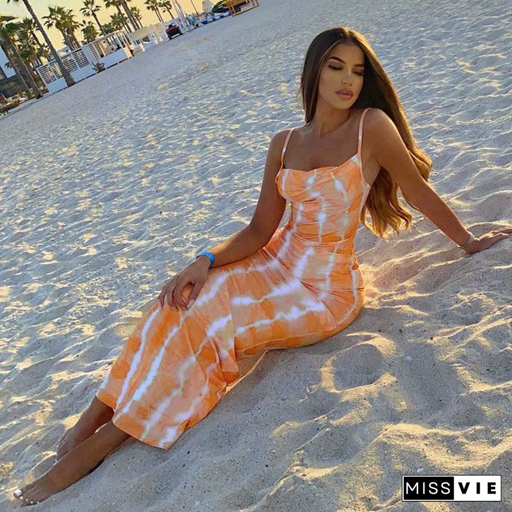 Women Summer Party Sleeveless Slim Printed Bodycon Beach Long Dress Female Clothing Streetwear