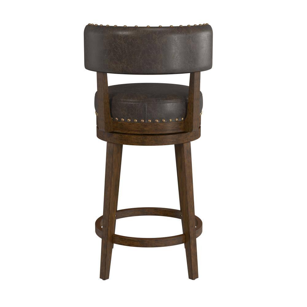 Hillsdale Furniture Lawton 36 in. Brown Low Back 27 in. Swivel Counter Stool with Aged Brown Faux Leather seat and back with Nail head trim 4839-826P