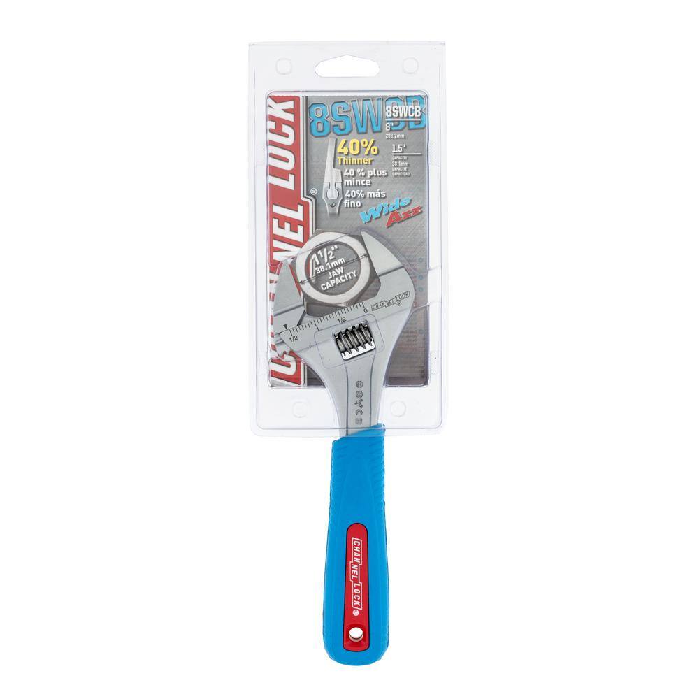 Channellock Slim Jaw WideAzz 8 in. Adjustable Wrench with Code Blue Comfort Grip 8SWCB