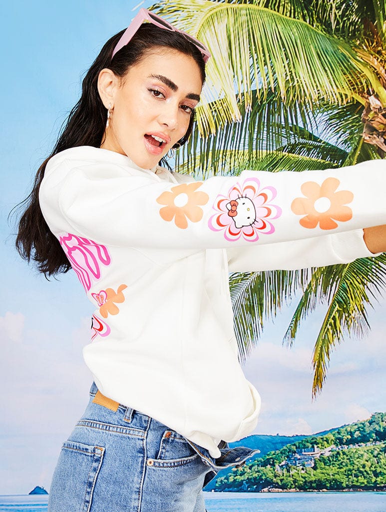 Hello Kitty x Skinnydip Warped Flower White Hoodie