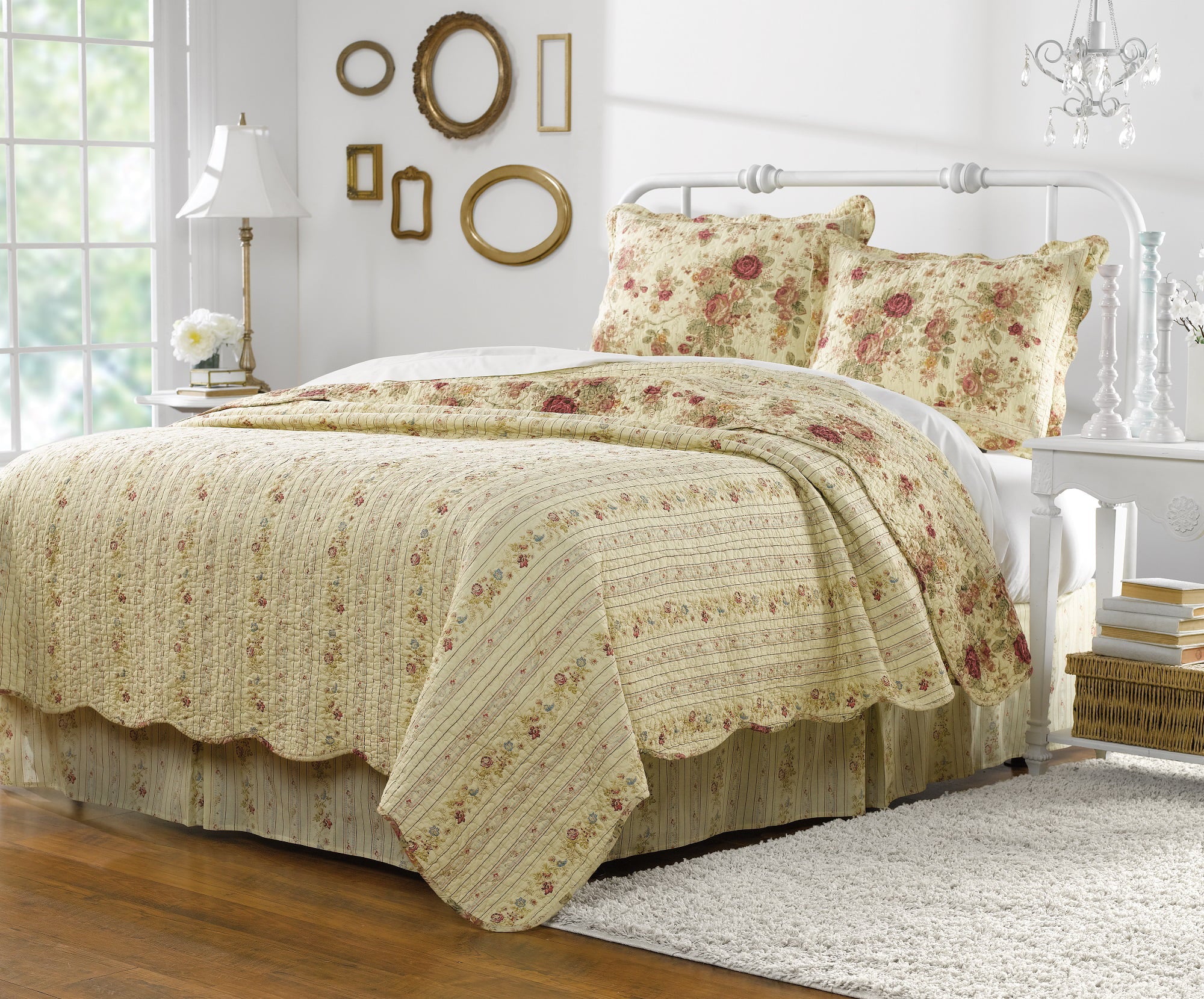 Greenland Home Fashions Antique Rose 100% Cotton Quilt Set with Coordinating Pillows， 5-Piece King/Cal King