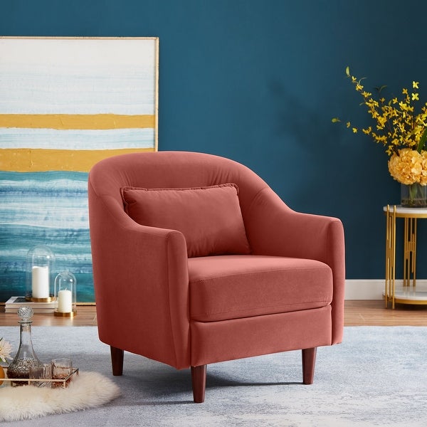 VANOMi 28.34'' Accent Armchair， Velvet Barrel Chair with Solid Wood Legs