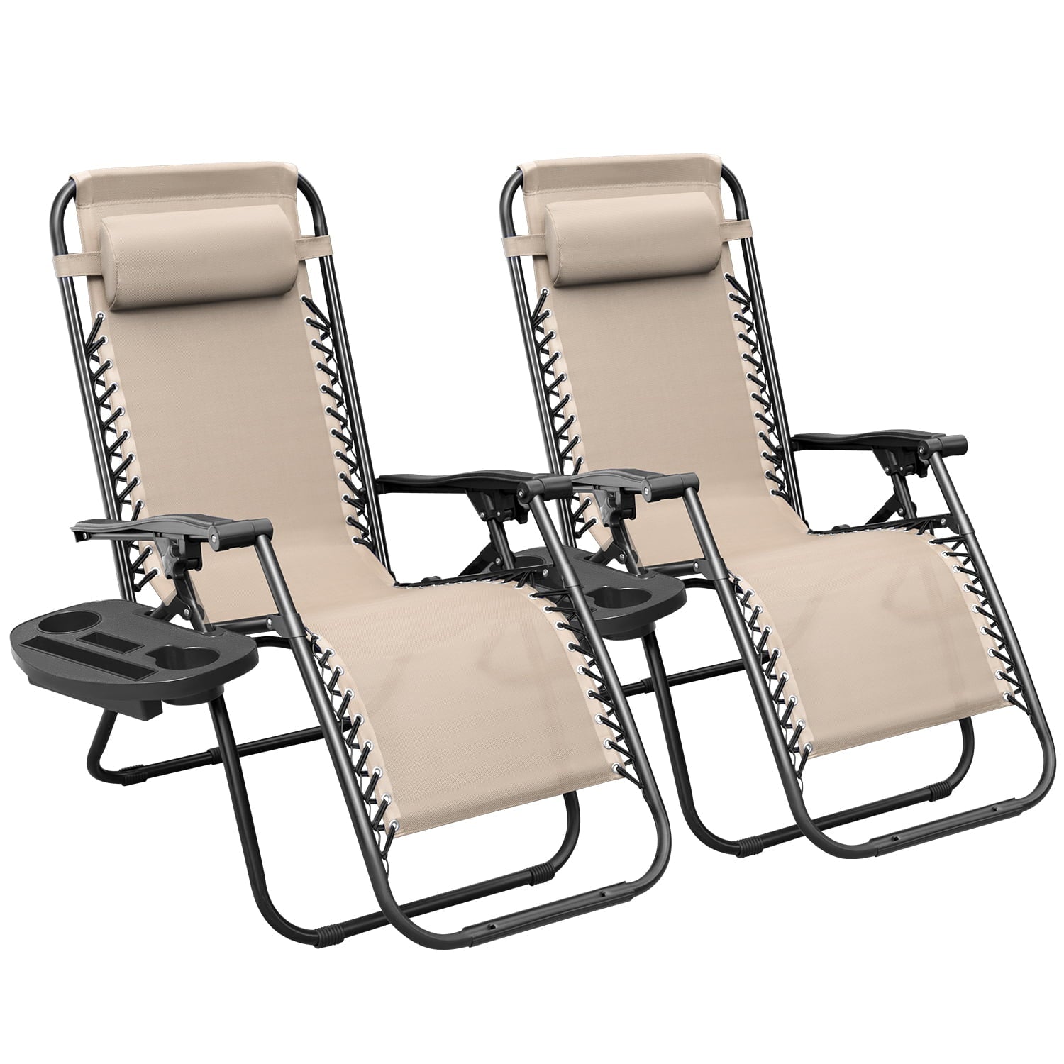 Lacoo Zero Gravity Outdoor Foldable Lounge Chair, Pack of 2, Beige