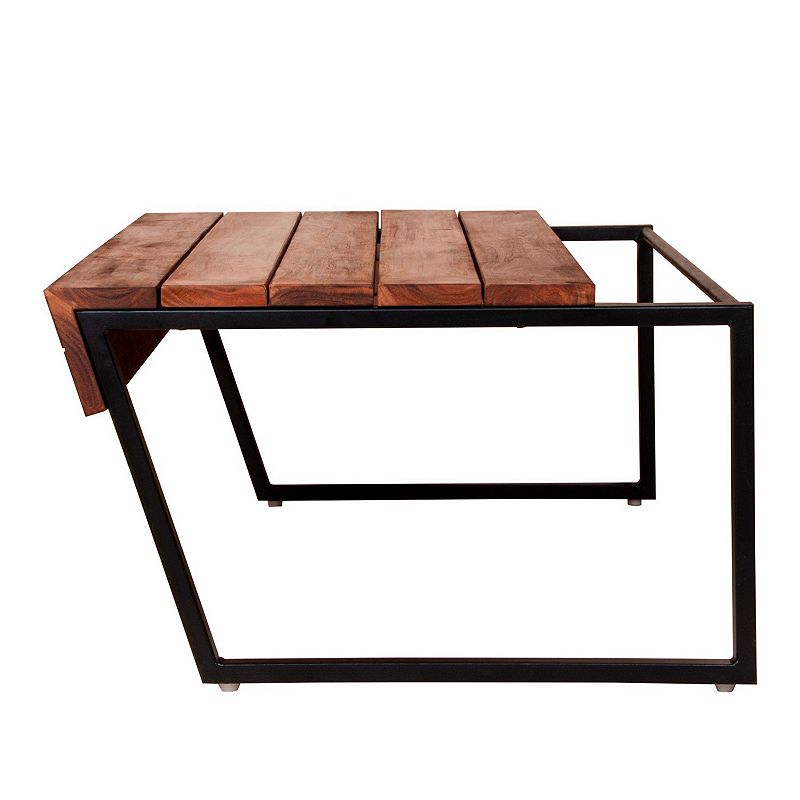 41.7 Inch Rectangular Coffee Table with Plank Style Top， Metal Frame， Brown and Black