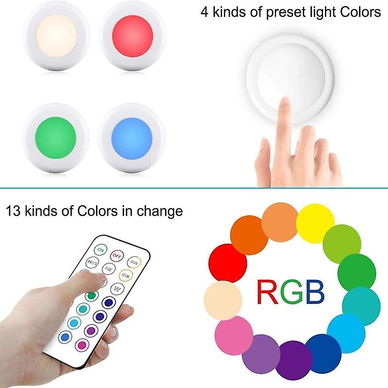 Led Cabinet Light Remote Control Wireless Puck Light Colorful Dimmable Touch Sensor Night Lamp Suitable For Kitchen Stair Closet