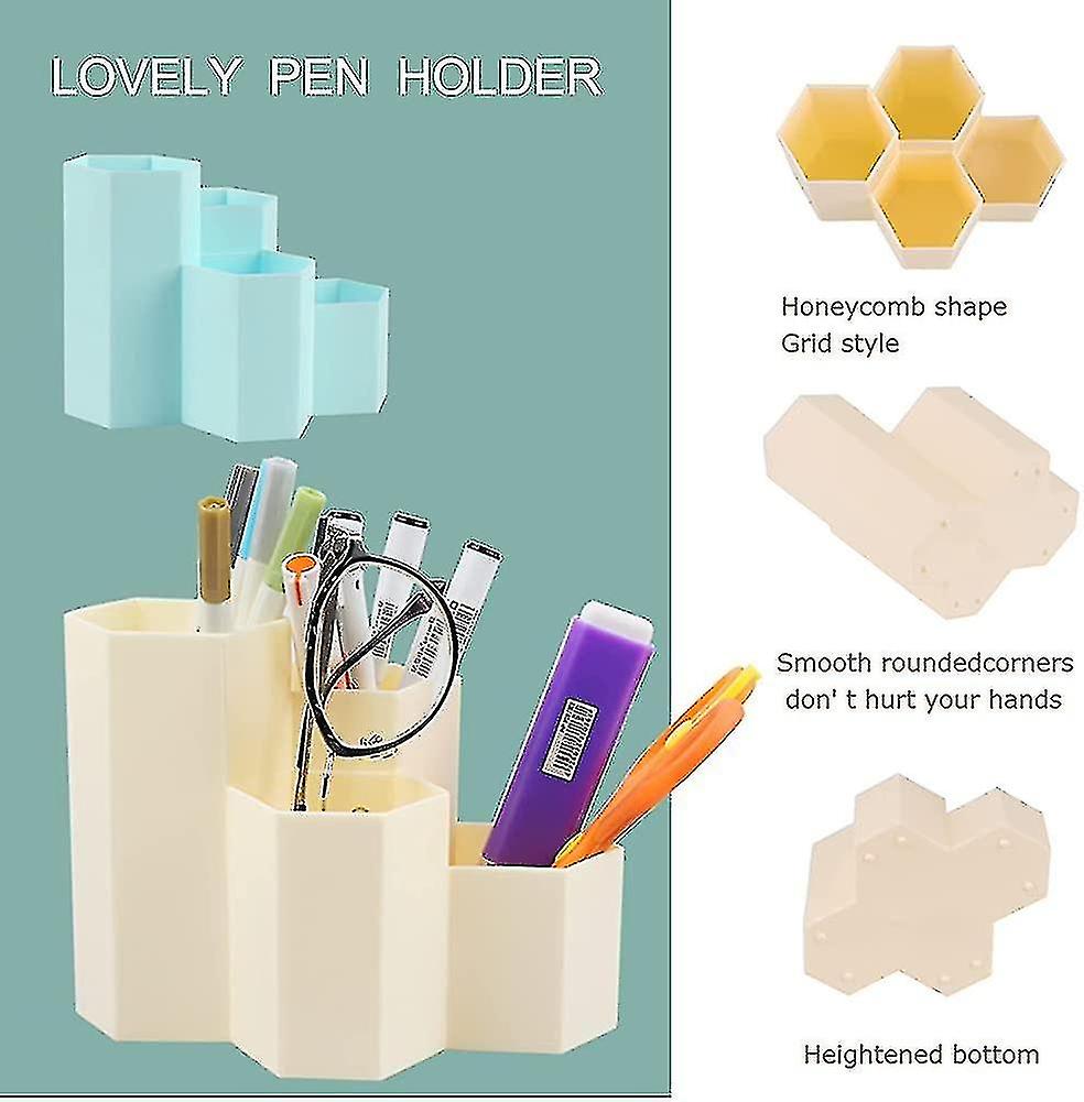 2 Pcs Stationery Pen Holder， Hexagonal Pen Holder， Plastic Pencil Pot