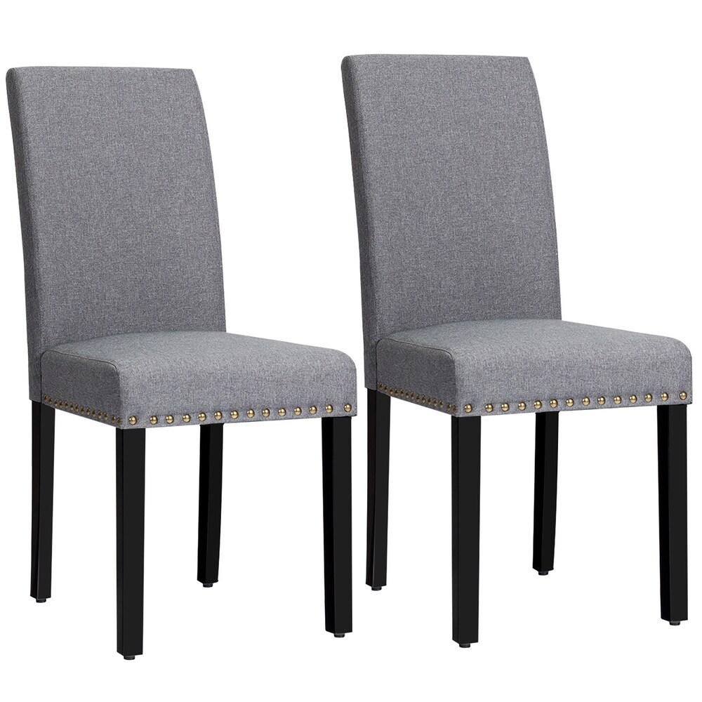 Set of 2 Upholstered Dining Chairs Linen Fabric Side Chairs