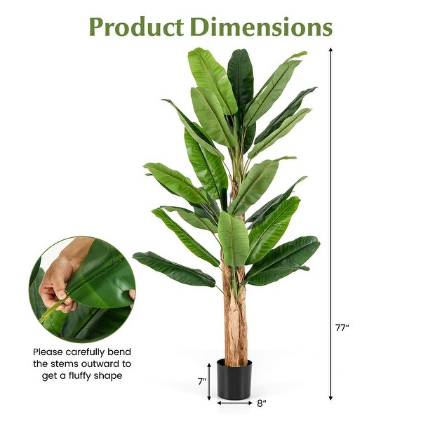 Gymax 6.5' Tall Artificial Banana Tree w/ 27 Large Leaves Triple