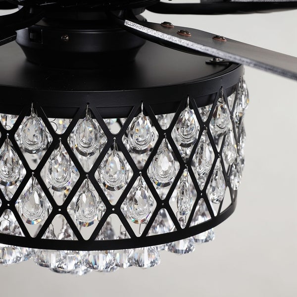 52 in. Indoor Black Crystal Chandelier Ceiling Fan With Light and Remote - 52