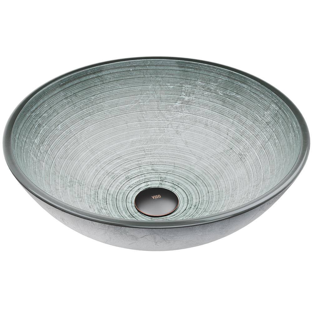 VIGO Giovanni Artistic Silver Glass 17 in. L x 17 in. W x 6 in. H Round Vessel Bathroom Sink VG07053