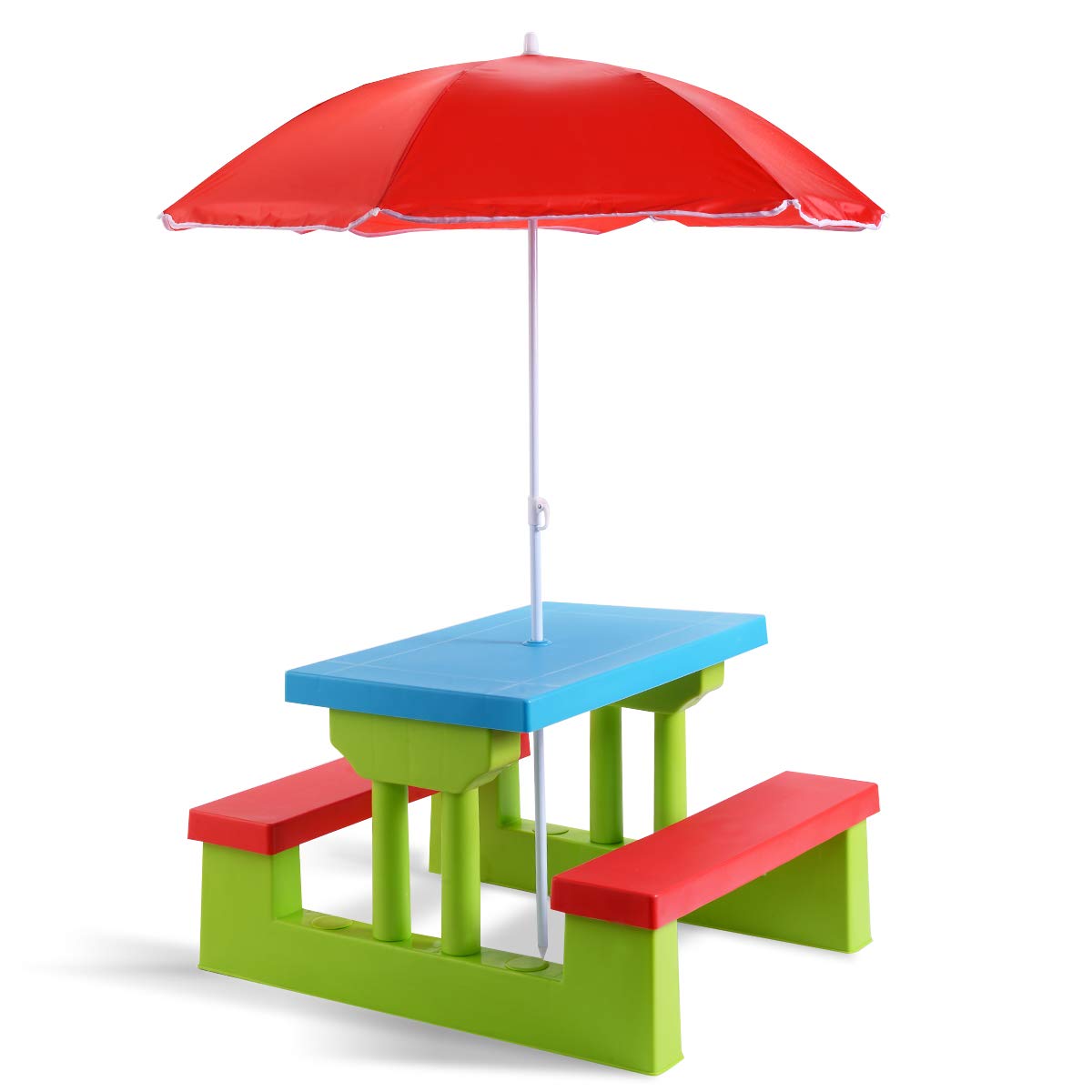 Costzon Kids Picnic Table, Indoor & Outdoor Table and Bench with Removable Umbrella