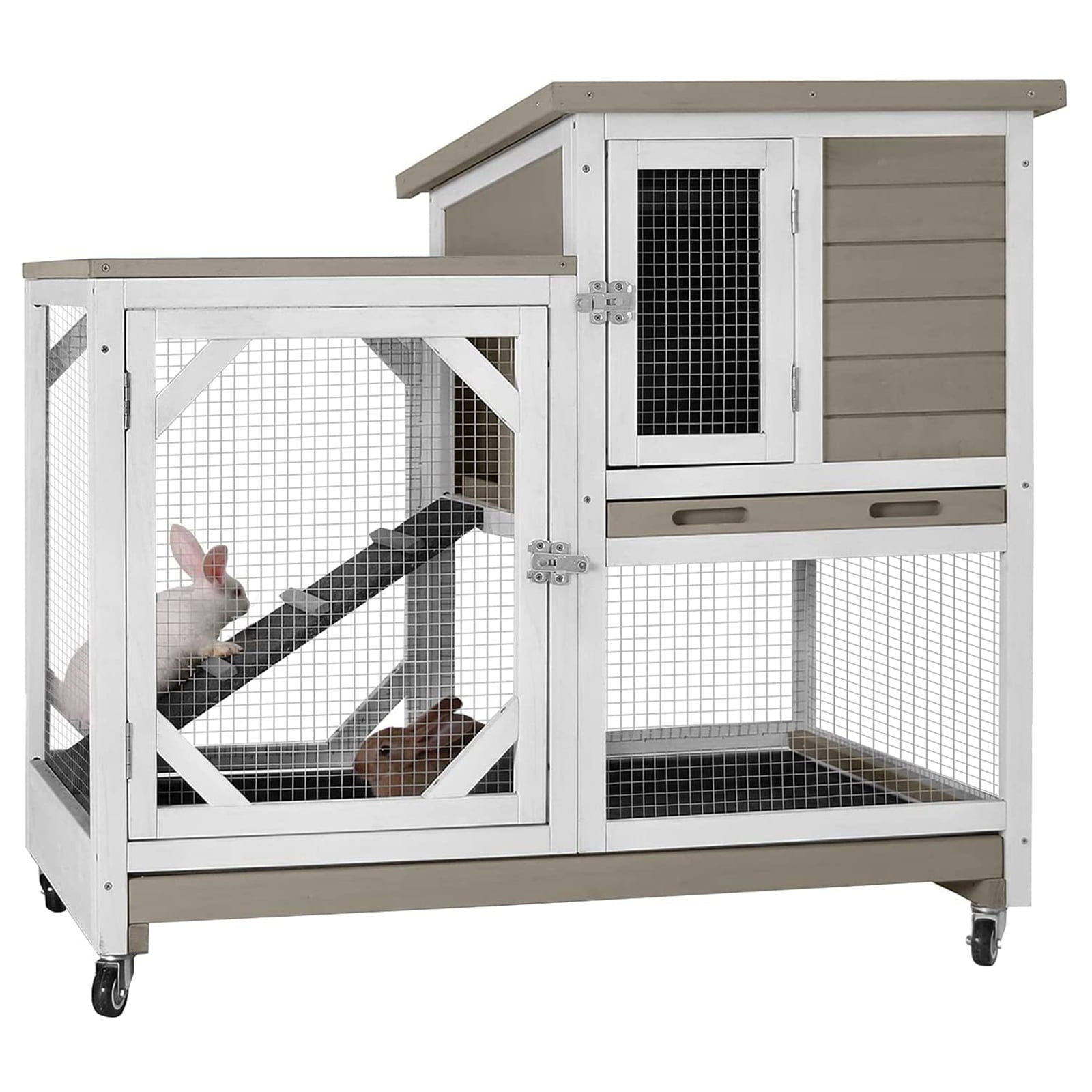 MORGETE Outdoor Rabbit Hutch Indoor Bunny Cage-Mocca Without Wire Mesh