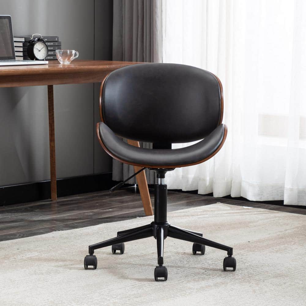 LUCKY ONE Modern 36.23 in. Height Dark Leather Upholstered Bar or Office Stool with Adjustable Height and Wheels WF-3097-AW