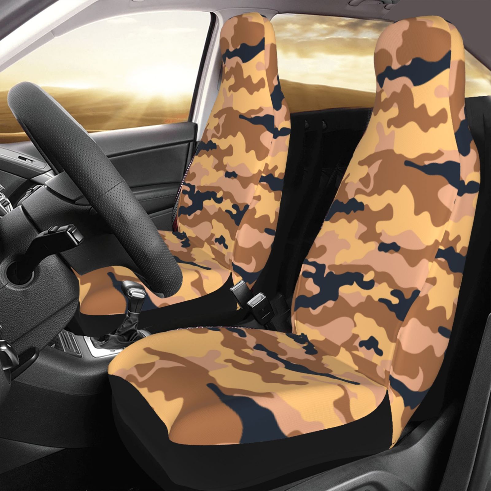 TEQUAN Front Seat Covers， Camouflage Military Camo Art Pattern 2 Piece Car Seat Cover Fit Most Car SUV Truck Van