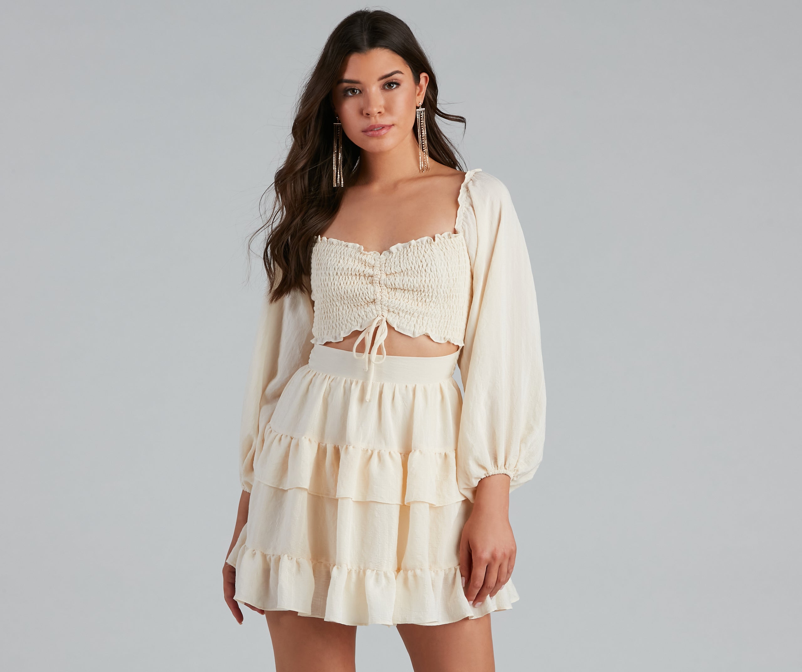 So Sweet Ruffled Cutout Skater Dress