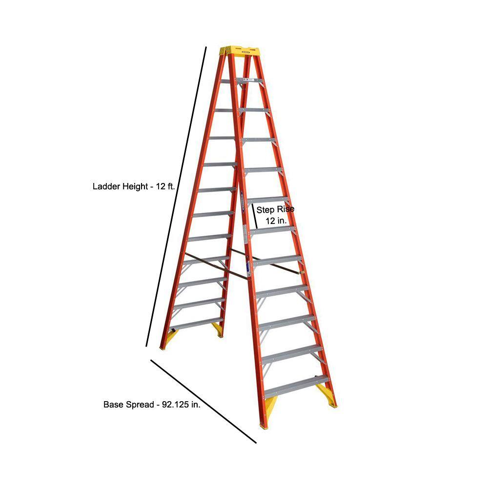 Werner 12 ft. Fiberglass Twin Step Ladder with 300 lbs. Load Capacity Type IA Duty Rating T6212