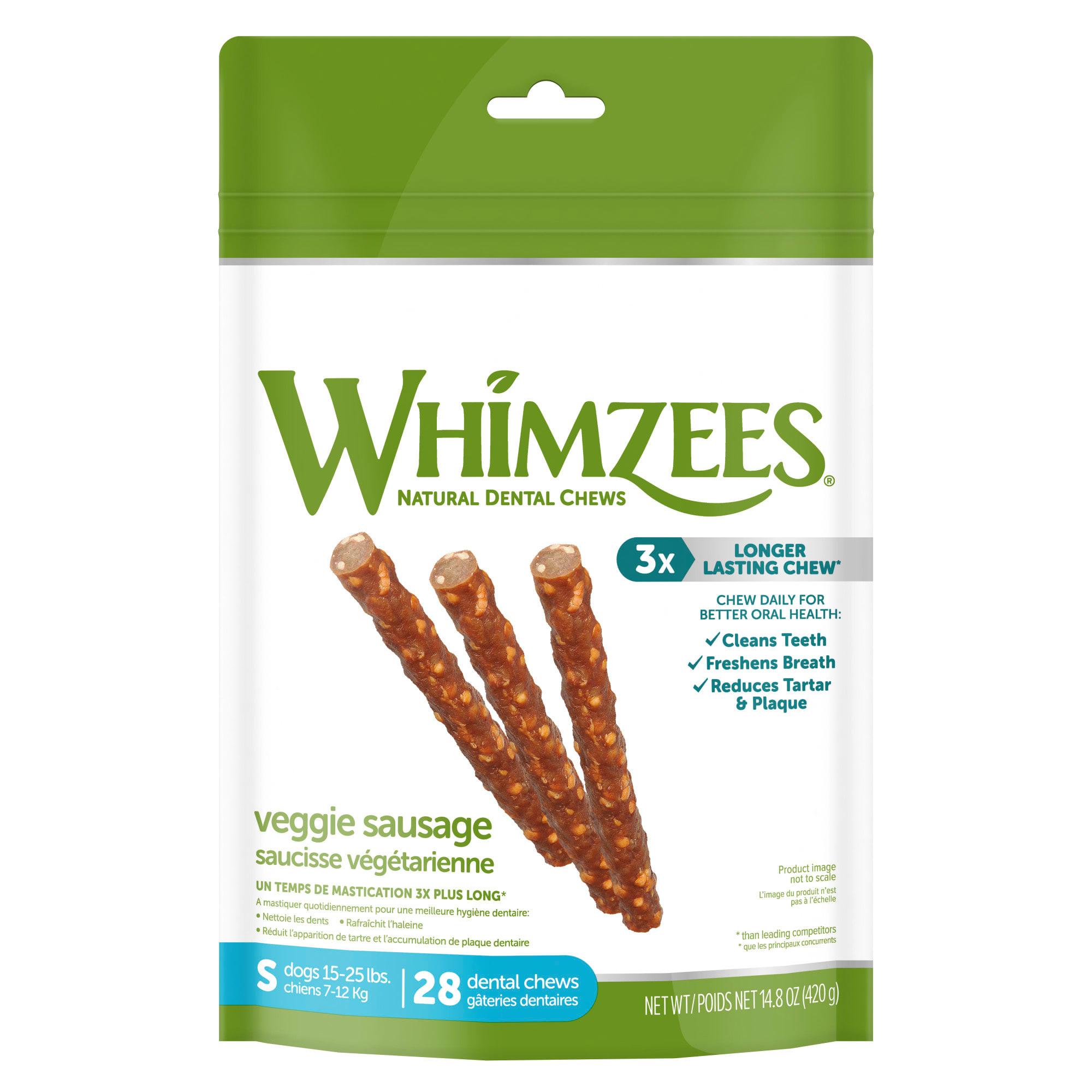 Whimzees Small Veggie Sausage Dog Treats， 28-count