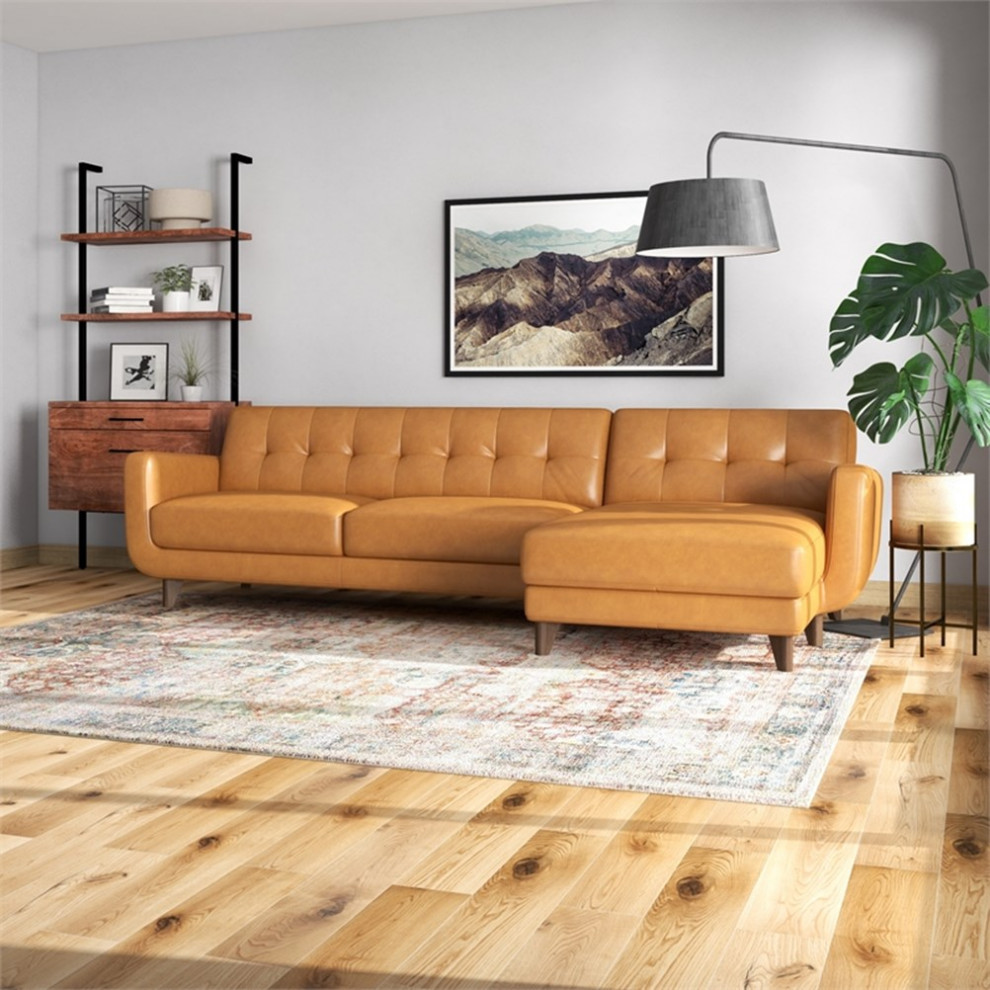 Eldorado Modern Living Room Top Leather Corner Sectional Couch in Cognac Tan   Midcentury   Sectional Sofas   by Homesquare  Houzz